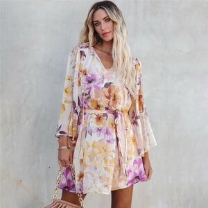 Vici Damaya Floral Chiffon Tassel Dress Size Medium